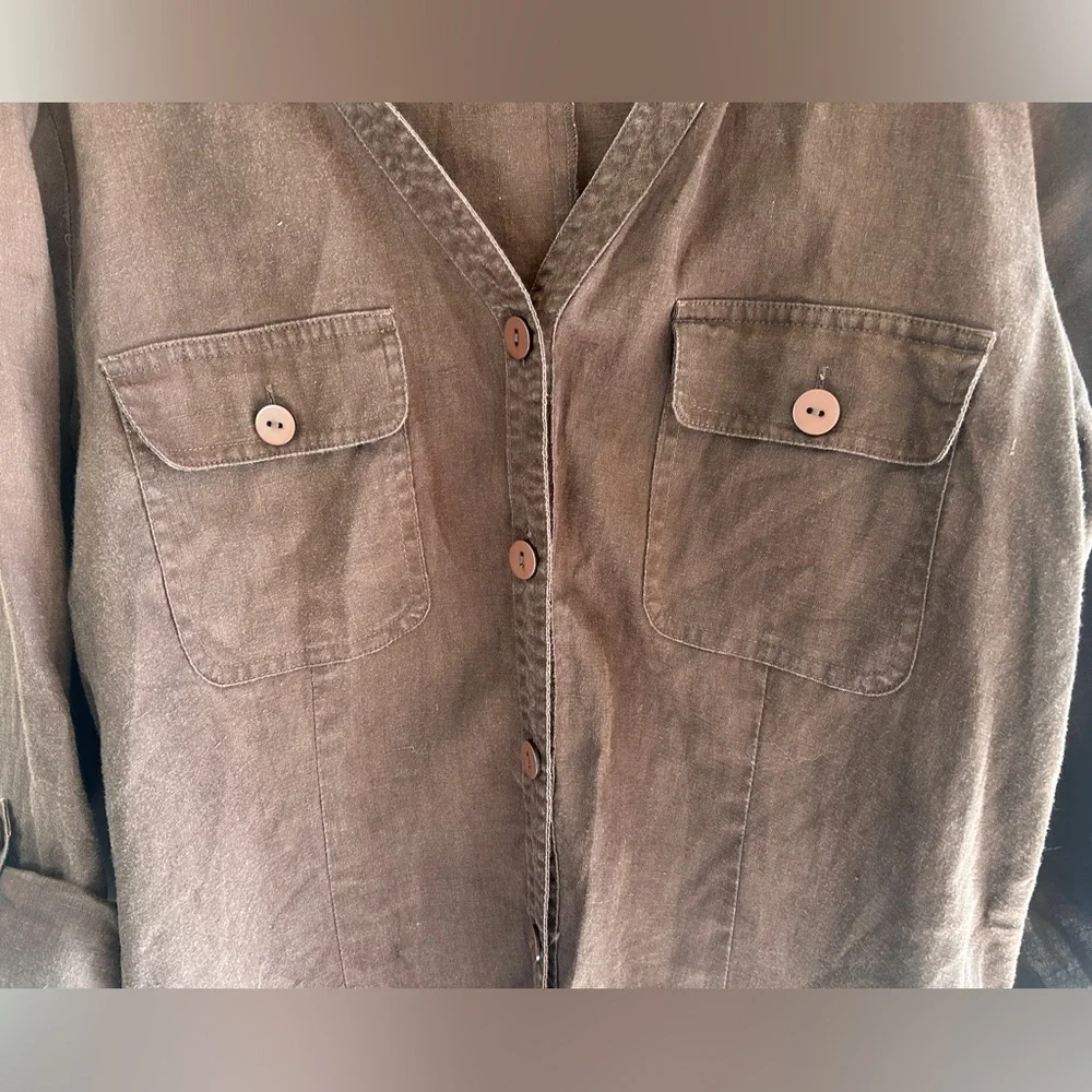 Y2K WEAR IT Brown Oversized Linen Tunic Shirt Jacket Lagenlook Earthy Boho Sz 0 - Picture 4 of 14